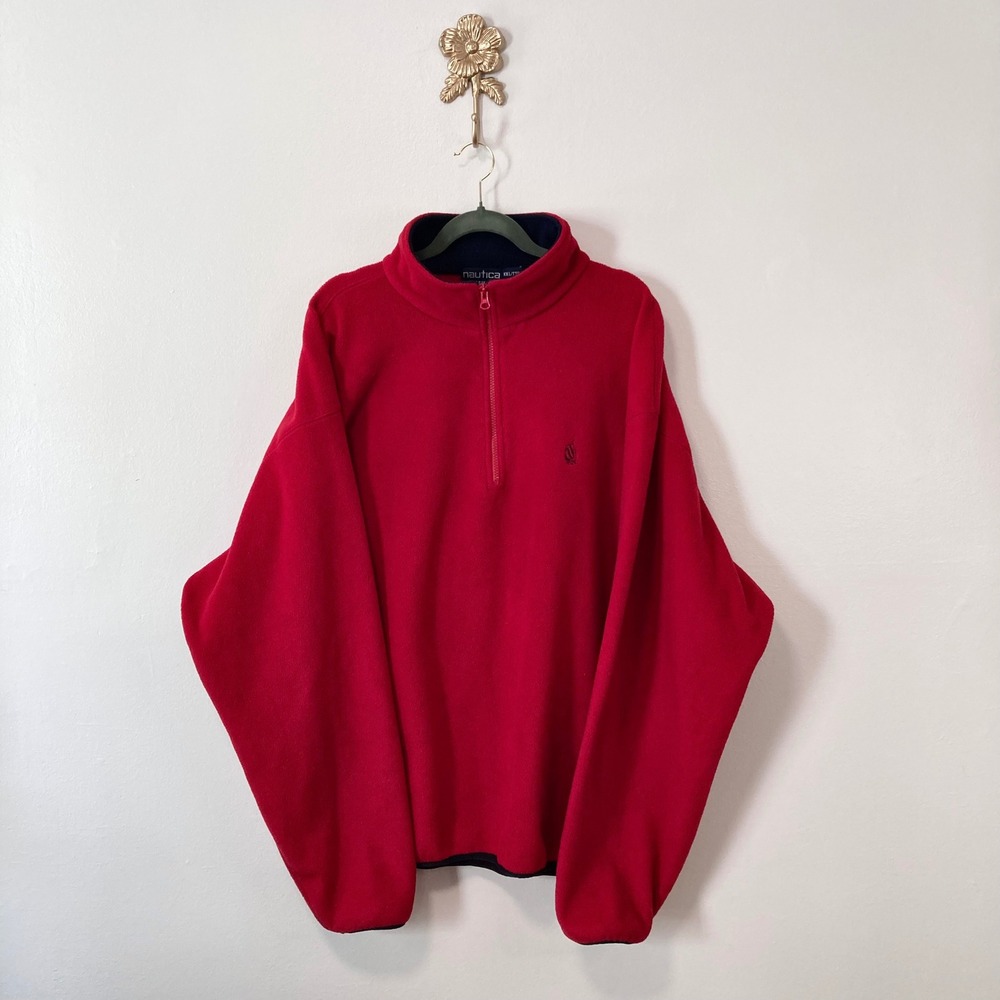 Red Navy Nautech Quarter Zip Fleece Pullover Nautica XXL Gorpcore Streetwear